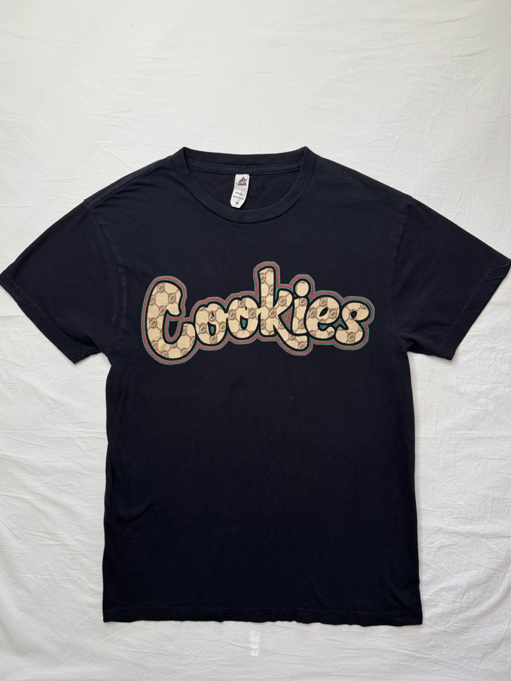 Cookies Black Tee with Gucci Beige Monogram Logo Black T-shirt
